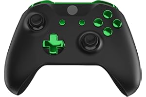 eXtremeRate LB RB LT RT Bumpers Triggers D-Pad ABXY Start Back Sync Buttons, Chrome Green Full Set Buttons Repair Kits with Tools for Xbox One S & Xbox One X Controller (Model 1708)