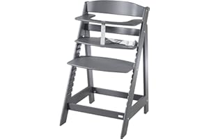 roba Babyhochstuhl Sit Up Flex - Mitwachsender Hochstuhl aus Holz - Verstellbarer Kinderhochstuhl mit Schrittgurt - ab 6 Monaten bis 70 kg - Anthrazit