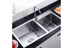 SANBOUSI Fregadero Cocina 2 Senos Fregadero Incorporado de Acero Inoxidable 78 × 43 × 21 cm, Fregadero Doble con Cesta de Drenaje