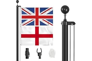 ZMTECH Kit de mât sectionnel noir de 6 m pour extérieur, mât de drapeau de jardin en aluminium avec 2 drapeaux, corde et clips pour festival, cour, maison, résidentiel et commercial (noir)