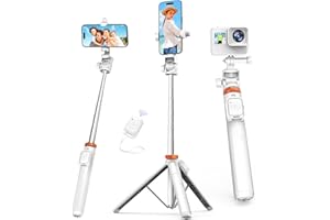 Kijki do selfie Statyw z pilotem,Ufanore 62" wysuwany słupek do telefonu komórkowego Selfie z adapterem GoPro, kompatybilny z iPhone 14 Pro Max 13 12 / Android/Camera/GoPro (Biały)