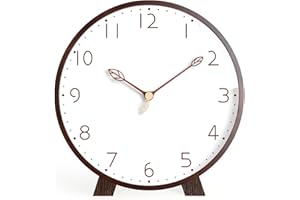 Maxspace Table Clock,Silent Non-Ticking Wooden Desktop Clock,Battery Operated Decorative Desk Clock for Living Room Office Bedroom Decor (Walnut+White)