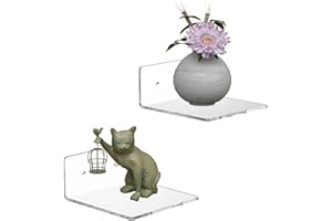Sezanrpt 6 Inches Acrylic Small Wall Shelves, Clear Floating Shelf for Wall Mounting, Acrylic Display Ledges for Funko Pop Figures, Home Décor, Living Room, Gaming Room, Plants, 2 Pack