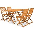 vidaXL Solid Acacia Wood Outdoor Dining Set 5 Piece Garden Folding Table Chair