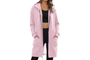 Bauzuoyo Übergangsjacke Damen Lange Kapuzenpullover mit Reißverschluss Oversize Kapuzenjacke Langarm Elegant Hoodie Warme Herbstjacke Winter Gefüttert Teddyjacke mit Taschen Streetwear