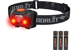 BORUIT Lampada Frontale LED Super Bright Lampade Frontali Rosso e Bianco 3 Batterie AAA Lnclus 4 Modalità Lampada Torcia Per Bambini Lettura Adulto Campeggio Ciclismo Escursionismo Pesca Faro Gear
