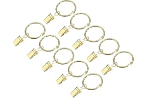 sourcing map Curtain Rings with Clips, 14pcs Drapery Curtain Clip Rings, 1 Inch Curtain Clip Rings Hooks for Curtain Rod (Gold)