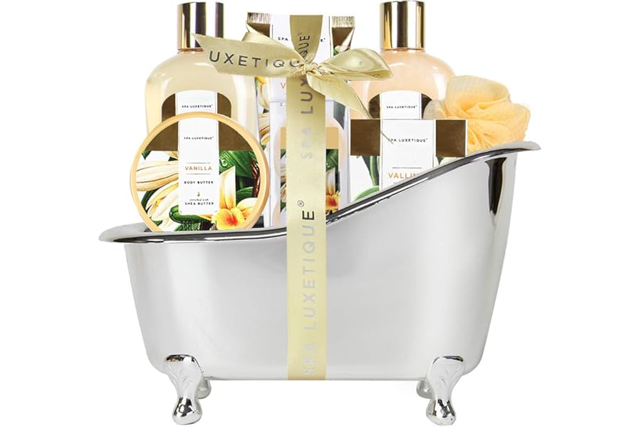 Spa Luxetique Birthday Gifts for Women, Mothers Day Gifts for Her, 8pcs Vanilla Bath Sets with Body Butter, Bubble Bath, Bath Bomb, Bath Sets for Women Gift, Christmas Gifts, Spa Gift Sets