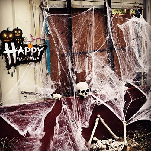 PBPBOX Spiders Web Halloween White Decoration with 25 Spiders