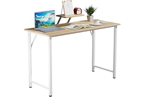 Rcynview Escritorio Ordenador con Soporte Monitor, Mesa Ordenador Portatil Madera, Escritorios con Patas Metálicas Estables, 100x50x74cm Mesa Gaming para Oficina Despacho y Sala de Estar, Beige