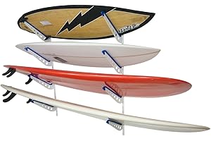 StoreYourBoard Rack di stoccaggio per tavole da surf in metallo, supporto da parete per la casa regolabile con 4 sponde