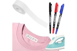 DULZEN Etichette per Vestiti 2m x 2cm Etichette Termoadesive Personalizzate con 3 Colori Penna Etichette Adesive Personalizzate per Bambino, Studenti, Case Di Cura