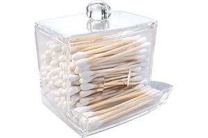 otuiaim Akrylowy pojemnik na patyczki z bawełny/Q-tips, kosmetyczne pudełko do przechowywania z plastikową pokrywką na patyczki z waty / Cotton Fioc/kosmetyki,