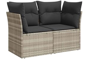 vidaXL Gartensofa mit Kissen 2-Sitzer, Sofa mit Staufach unter Sitzfläche, Terrassensofa mit abnehmbarem waschbarem Bezug, Gartenmöbel Terrassenmöbel, Hellgrau Poly Rattan