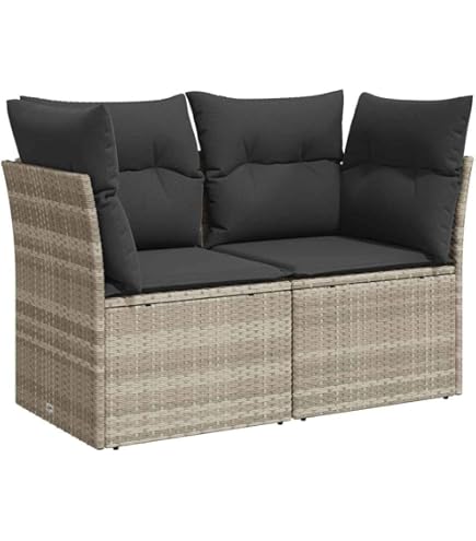 Tuinbank met kussens en voetenbank poly rattan grijs kopen