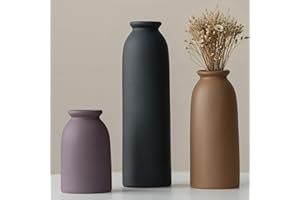 VIVIDFLOW 26,6 cm - Lot de 3 petits vases à fleurs en céramique pour la décoration - Orange, jaune, blanc (Black Mix Large)