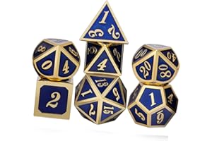 Yourandoll 7 pièces dés en métal en Alliage de Zinc dés polyédriques D20 D12 D10 D8 D6 D4 Jeux de dés pour Dungeons et Dragons DND Dice RPG MTG Jeux de Table de dés 16mm (Bleu Doré)