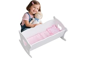 WODENY Doll Crib Rocking Cradle Wooden Dolls Cot for 20 Inch/51cm Dolls Bed with Mattress and Pillow - Doll Furniture Accessory - Toys Gifts for Kids Children Play Toy (White)