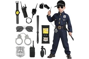 Alaoo 10-częściowy strój policjanta dla dzieci, akcesoria do kostiumu policyjnego zabawki policyjne dla dzieci do odgrywania ról, na Halloween i festiwal cosplay