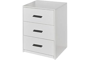 URBNLIVING 3 Drawer Wooden Bedroom Bedside Cabinet (White Carcass + White Drawers)