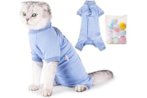 SUYUKU Katzen Genesungsanzug Anti Leck Kätzchen Body für Alternative elisabethanische Kragen Katzen Einteiler Operationsbody Warm Pyjama Kleidung Weicher Bequemer Pullover (blau, L)