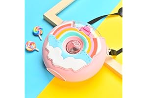 Breale Donuts - Borraccia per acqua, 380 ml, creativa, in plastica, con manico e custodia in silicone per bambini