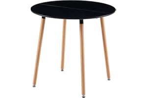 DORAFAIR Estilo Escandinavo Mesa de Comedor Redonda, Mesa Café Moderna Ronda Mesa y Patas de Madera de Haya, 80 * 72 cm, Negro
