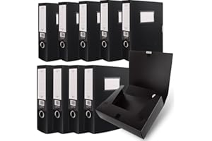 CYEER Lot de 10 boîtes de classement en plastique noir A4 Tranche de 75 mm pour documents A4