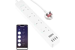 HBN Smart Wi-Fi Power Strip with 4 AC Outlets 4 USB Ports with 1.8 Meter Power Cord, APP Remote Control, Works with Alexa and Google Home (13A 3120W)