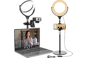 YARRASHOP Ring Light with Stand, Desk Ring Light with Phone Holder for Laptop/Video Conferencing/webcam Lighting/Zoom Meetings, 8" Selfie Ring Light for Makeup/Live Streaming/YouTube/Tiktok (Black-2)