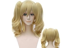 TANTAKO® Peluca Rubio Medio Corta - Las Mujeres Rubias Doblan El Clip De La Cola De Caballo En La Peluca Ondulada Resistente Al Calor Sintética De Longitud Media De Halloween Cosplay Peluca (Rubio)