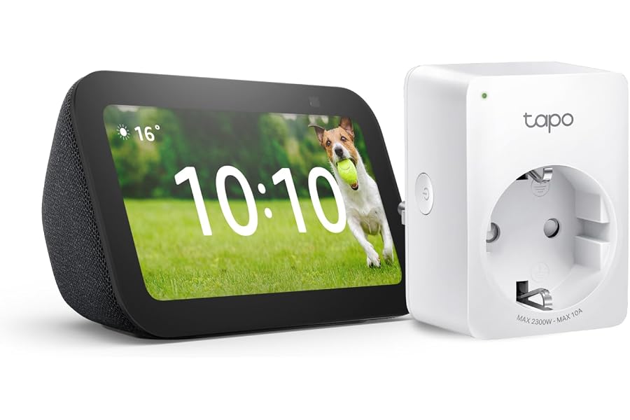 Echo Show 5 (3. Gen.) | Anthrazit + TP-Link Tapo P110MA WLAN-Steckdose mit Energieverbrauchskontroll
