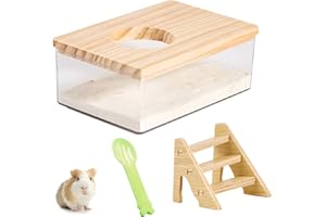 SRTSTR Bagno per Criceti con Scaletta e Pala - Acrilico Trasparente, Contenitore Toilette Rettangolo, Vasca di Sabbia per Topi, Lemming, Gerbilli e Piccoli Animali