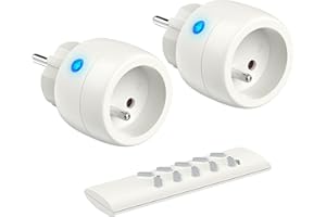 UCOMEN Prise Télécommande sans Fil, Prise Programmable 2300W Portée 30m, 2 Prises et 1 Télécommande avec All on/Off, Type E (FR)