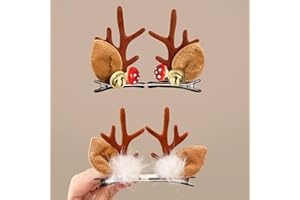 QUOHE Pasadores Pinzas para el Pelo de Navidad, 4 Piezas Horquillas para el Pelo de Asta de Reno Hebillas para el Pelo Accesorios de Peinado de Ciervo, Decorativas Navideñas para Niños Niñas Damas (Marrón)