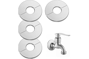 Amabro 4 placas de cubierta de fontanería, de acero inoxidable, con brida dividida de pared, redonda, autoadhesiva, para fontanería de 0.82 pulgadas, para cocina, baño, balcón