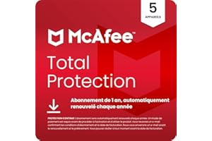 McAfee Total Protection 5 Appareil 2025 | Antivirus, VPN, Logiciel de sécurité | Abonnement d'un an, automatiquement renouvelé chaque année | Téléchargement numérique