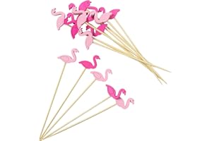 AWCIGG® 100 Pezzi Stuzzicadenti da Cocktail, Stuzzicadenti Decorativi in Legno con Fenicottero, Bastoncini da Cocktail Lunghi, Decorazioni per Cocktail per Feste Tropicali Estive e Hawaiane
