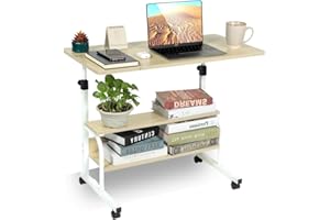 JANDTEK Mesa Ordenador portatil con Ruedas - Mesa Auxiliar 80x40cm - Mesa Ordenador pequeña portatil estantería Inferior - Escritorio Altura Regulable - Escritorio portatil (Marron Claro 80X40)