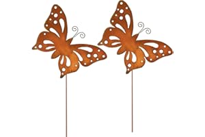 ALEMIN 2er Rost Schmetterling Gartenstecker, Metall Rostiger Schmetterling gartendeko rost für draußen, rostdeko gartendeko Deko für Garten Terrasse Balkon