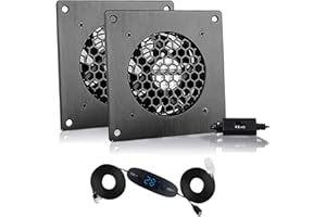 BRIEFCEC USB Lüfter 80mm,Digitalanzeige Temperaturregelung Leises Lüftersystem, 5V Lüfter, 2-in-1-Set,mit Rahmen aus schwarzem Aluminium für Heimkino-AV-Schrank Growzelt erschöpfen (1 Satz)