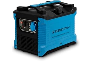 EBERTH Générateur d'Électricité Inverter Silencieux 1000 W, Groupe Électrogène, Moteur à Essence 2 CV, 4 temps, 1x 230V et 2x prise USB, Technologie Inverter pour du Courant Sans Pics de Tension
