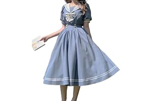 Mfacl Juce Lolita Jupe Jupe Été Robes Lolita Sweet Robe Harajuku Harajuku Collier Navy Robes Vintage Bow Kawaii Filles Preppy Style Robe à Manches Longues (Color : Blue, Size : S)