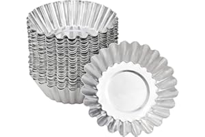 NATUCE 30 Pezzi di Stampi di Crostate di Uova Aluminum, Pirottini in Acciaio,Formine per Muffin, Stampo per Torta Cupcake, Stampi per budini, Dessert, Gelato, Antiaderente e Riutilizzabile, Argento