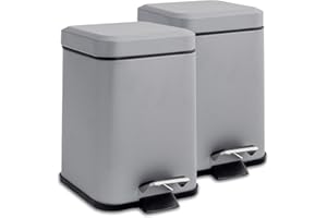Harbour Housewares 3L Bathroom Bins - Matte Grey - Pack of 2 - Square Stainless Steel Pedal Bin Slim Kitchen Rubbish Trash Can Garbage Dustbin with Lid and Inner Bin Liner Bucket