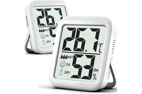 Antonki 2 Pièces Hygromètre Intérieur, Thermomètre Intérieur pour la Maison,Moniteur de Température et Humidité pour la Chambre à Coucher, Bureau, Couveuse, Plantes, Reptiles - Batterie Incluse