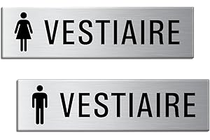 OFFORM DESIGN Plaques de Porte Vestiaire Hommes Femmes 150x40 mm Set de 2 Aluminium brossé Aspect Acier inox