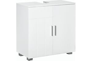 kleankin Mobile Sotto Lavabo Bagno Salvaspazio a U con 2 Ante e Ripiano Interno Regolabile, 60x30x60cm, Bianco