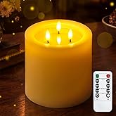 Yeelida 3-Docht 15x15cm große flammenlose LED-Kerze mit Fernbedienung und Timer-Funktion, Elfenbein batteriebetriebene Säule 
