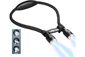 LEDGLE Lampe de Travail LED Rechargeable Lampe Autour du Cou avec 6 Modes pour Lecture Camping Atelier D'urgences Garage